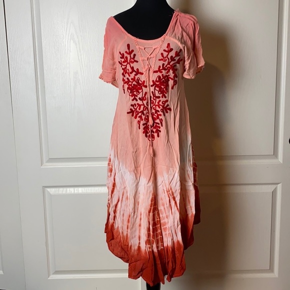 OMBRÉ EMBROIDERED INDIAN BEACH MIDI DRESS - Picture 1 of 5